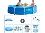 Piscina Intex Con Struttura Rotonda - 305 X 76 Cm - Blu - Include Tenda Da Sole - Pacchetto Manutenzione - Pompa Filtro Per Piscina - Filtro - Telo Di Fondo - Aspirapolvere