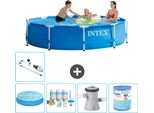 Piscina Intex Con Struttura Rotonda - 305 X 76 Cm - Blu - Include Tenda Da Sole - Pacchetto Manutenzione - Pompa Filtro Per Piscina - Filtro - Aspirapolvere
