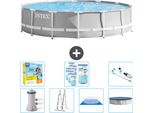 Piscina Intex Round Prism Frame - 427 X 107 Cm - Grigio - Inclusa Pompa - Scaletta - Telo Di Fondo - Pacchetto Di Manutenzione Della Copertura - Filtro - Aspirapolvere