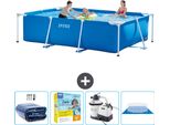 Piscina Intex Con Struttura Rettangolare - 300 X 200 X 75 Cm - Blu - Include Tenda Da Sole - Pacchetto Manutenzione - Pompa Filtro Per Piscina - Copertura Del Terreno
