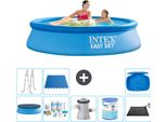 Piscina Gonfiabile Rotonda Intex Easy Set - 244 X 61 Cm - Blu - Include Copertura - Pacchetto Manutenzione - Pompa Filtro Per Piscina - Filtro - Tappetino Solare - Scaletta
