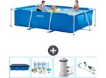Piscina Intex Con Struttura Rettangolare - 300 X 200 X 75 Cm - Blu - Copertura Inclusa - Pacchetto Manutenzione - Pompa Filtro Per Piscina - Hoover