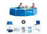 Piscina Intex Con Struttura Rotonda - 305 X 76 Cm - Blu - Include Tenda Da Sole - Pacchetto Di Manutenzione - Pompa Filtro Per Piscina - Filtro - Aspirapolvere - Piastrelle Per Pavimento