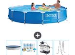 Piscina Intex Con Struttura Rotonda - 366 X 76 Cm - Blu - Include Copertura - Pacchetto Manutenzione - Pompa Filtro Per Piscina - Scaletta