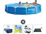 Piscina Intex Con Struttura Rotonda - 366 X 76 Cm - Blu - Include Tenda Da Sole - Pacchetto Manutenzione - Pompa Filtro Per Piscina - Tappeto Solare