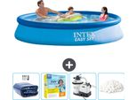 Piscina Gonfiabile Rotonda Intex Easy-Set - 366 X 76 Cm - Blu - Include Tenda Da Sole - Pacchetto Manutenzione - Pompa Filtro Per Piscina - Palline Filtro