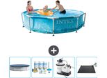 Piscina Intex Con Struttura Rotonda - 305 X 76 Cm - Pressione Dell'acqua - Copertura Inclusa - Pacchetto Manutenzione - Pompa Filtro Per Piscina - Tappetino Solare