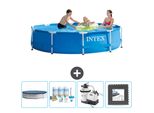 Piscina Intex Con Struttura Rotonda - 305 X 76 Cm - Blu - Copertura Inclusa - Pacchetto Manutenzione - Pompa Filtro Per Piscina - Pavimento In Piastrelle