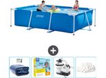 Piscina Intex Con Struttura Rettangolare - 300 X 200 X 75 Cm - Blu - Include Tenda Da Sole - Pacchetto Manutenzione - Pompa Filtro Per Piscina - Sfere Filtranti