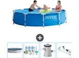 Piscina Intex Con Struttura Rotonda - 305 X 76 Cm - Blu - Copertura Inclusa - Pacchetto Manutenzione - Pompa Filtro Per Piscina - Hoover