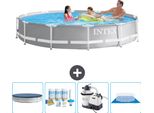 Piscina Intex Con Struttura A Prisma Rotondo - 366 X 76 Cm - Grigio - Include Copertura - Pacchetto Manutenzione - Pompa Filtro Per Piscina - Copertura Del Terreno