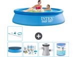 Piscina Gonfiabile Rotonda Intex Easy Set - 244 X 61 Cm - Blu - Include Copertura - Pacchetto Manutenzione - Pompa Filtro Per Piscina - Filtro - Kit Pulizia