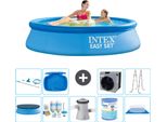 Piscina Gonfiabile Rotonda Intex Easy Set - 244 X 61 Cm - Blu - Include Copertura - Pacchetto Manutenzione - Pompa Filtro Per Piscina - Filtro - Telo Di Fondo - Kit Pulizia