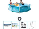 Piscina Intex Con Struttura Rotonda - 305 X 76 Cm - Pressione Dell'acqua - Copertura Inclusa - Pacchetto Manutenzione - Pompa Filtro Per Piscina - Scaletta