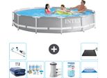 Piscina Intex Con Struttura A Prisma Rotondo - 366 X 76 Cm - Grigio - Include Tenda Da Sole - Pacchetto Di Manutenzione - Pompa Filtro Per Piscina - Filtro - Telo Di Fondo - Aspirapolvere