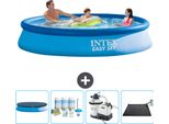 Piscina Gonfiabile Rotonda Intex Easy-Set - 366 X 76 Cm - Blu - Include Copertura - Pacchetto Manutenzione - Pompa Filtro Per Piscina - Tappeto Solare