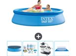Piscina Gonfiabile Rotonda Intex Easy Set - 244 X 61 Cm - Blu - Include Copertura - Pacchetto Manutenzione - Pompa Filtro Per Piscina - Telo Di Fondo