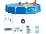 Piscina Intex Con Struttura Rotonda - 366 X 76 Cm - Blu - Include Copertura - Pacchetto Manutenzione - Pompa Filtro Per Piscina - Filtro - Hoover