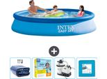 Piscina Gonfiabile Rotonda Intex Easy-Set - 366 X 76 Cm - Blu - Include Tenda Da Sole - Pacchetto Manutenzione - Pompa Filtro Per Piscina - Piastrelle Per Pavimento