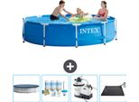 Piscina Intex Con Struttura Rotonda - 305 X 76 Cm - Blu - Copertura Inclusa - Pacchetto Manutenzione - Pompa Filtro Per Piscina - Tappeto Solare