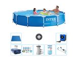 Piscina Intex Con Struttura Rotonda - 366 X 76 Cm - Blu - Include Tenda Da Sole - Pacchetto Manutenzione - Pompa Filtro Per Piscina - Filtro - Aspirapolvere - Piastrelle Per Il Pavimento