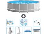 Piscina Intex Round Prism Frame - 457 X 122 Cm - Grigio - Inclusa Pompa - Scaletta - Telo Di Fondo - Pacchetto Manutenzione Copertura - Filtro - Aspirapolvere