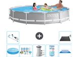 Piscina Intex Con Struttura A Prisma Rotondo - 366 X 76 Cm - Grigio - Include Tenda Da Sole - Pacchetto Di Manutenzione - Pompa Filtro Per Piscina - Filtro - Telo Di Fondo - Aspirapolvere