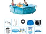 Piscina Intex Con Struttura Rotonda - 305 X 76 Cm - Pressione Dell'acqua - Pompa Inclusa - Tenda Da Sole - Pacchetto Manutenzione - Filtro - Telo Di Fondo - Aspirapolvere - Scaletta