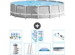Piscina Intex Round Prism Frame - 427 X 107 Cm - Grigio - Inclusa Pompa - Scaletta - Telo Di Fondo - Pacchetto Di Manutenzione Della Copertura - Filtro - Aspirapolvere