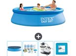 Piscina Gonfiabile Rotonda Intex Easy Set - 305 X 76 Cm - Blu - Include Copertura - Pacchetto Manutenzione - Pompa Filtro Per Piscina - Piastrelle Per Pavimento