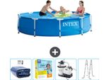 Piscina Intex Con Struttura Rotonda - 305 X 76 Cm - Blu - Include Tenda Da Sole - Pacchetto Manutenzione - Pompa Filtro Per Piscina - Scaletta