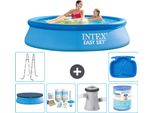 Piscina Gonfiabile Rotonda Intex Easy Set - 244 X 61 Cm - Blu - Include Copertura - Pacchetto Manutenzione - Pompa Filtro Per Piscina - Filtro - Scaletta - Pediluvio