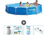 Piscina Intex Con Struttura Rotonda - 366 X 76 Cm - Blu - Pacchetto Manutenzione Pompa Incluso - Filtro - Aspirapolvere