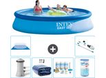 Piscina Gonfiabile Rotonda Intex Easy Set - 396 X 84 Cm - Blu - Incluso Tenda Con Pompa - Pacchetto Manutenzione - Filtro - Telo Di Fondo - Aspirapolvere