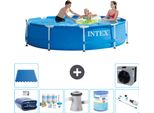 Piscina Intex Con Struttura Rotonda - 305 X 76 Cm - Blu - Include Tenda Da Sole - Pacchetto Di Manutenzione - Pompa Filtro Per Piscina - Filtro - Aspirapolvere - Piastrelle Per Pavimento