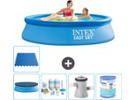 Piscina Gonfiabile Rotonda Intex Easy Set - 244 X 61 Cm - Blu - Include Copertura - Pacchetto Manutenzione - Pompa Filtro Per Piscina - Filtro - Piastrelle Per Pavimento