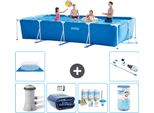 Piscina Intex Con Struttura Rettangolare - 450 X 220 X 84 Cm - Blu - Compresa Pompa - Tenda Da Sole - Pacchetto Manutenzione - Filtro - Telo Di Fondo - Aspirapolvere