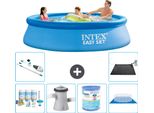 Piscina Gonfiabile Rotonda Intex Easy Set - 305 X 76 Cm - Blu - Include Pacchetto Manutenzione - Pompa Filtro Per Piscina - Filtro - Telo Di Fondo - Aspirapolvere - Tappetino Solare