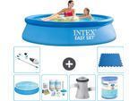 Piscina Gonfiabile Rotonda Easy Set Intex - 244 X 61 Cm - Blu - Include Tenda Da Sole - Pacchetto Manutenzione - Pompa Filtro Per Piscina - Filtro - Aspirapolvere - Piastrelle Per Pavimento