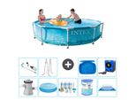 Piscina Intex Con Struttura Rotonda - 305 X 76 Cm - Pressione Dell'acqua - Pompa Inclusa - Tenda Da Sole - Pacchetto Manutenzione - Filtro - Telo Di Fondo - Aspirapolvere - Scaletta