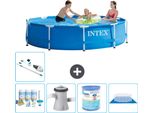 Piscina Intex Con Struttura Rotonda - 305 X 76 Cm - Blu - Pacchetto Manutenzione Incluso - Pompa Filtro Per Piscina - Filtro - Telo Di Fondo - Aspirapolvere