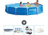 Piscina Intex Con Telaio Rotondo - 366 X 76 Cm - Blu - Copertura Inclusa - Pacchetto Di Manutenzione - Pompa Filtro Per Piscina - Sfere Filtro