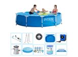Piscina Intex Con Struttura Rotonda - 305 X 76 Cm - Blu - Pompa Inclusa - Tenda Da Sole - Pacchetto Manutenzione - Filtro - Telo Di Fondo - Aspirapolvere - Scaletta