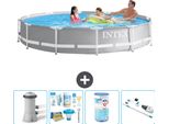 Piscina Intex Round Prism Frame - 366 X 76 Cm - Grigio - Incluso Pacchetto Manutenzione Pompa - Filtro - Hoover