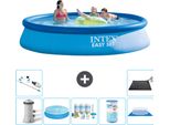 Piscina Gonfiabile Rotonda Intex Easy Set - 396 X 84 Cm - Blu - Incluso Tenda Con Pompa - Pacchetto Manutenzione - Filtro - Telo Di Fondo - Aspirapolvere - Tappeto Solare