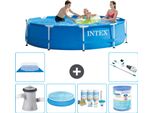 Piscina Intex Con Struttura Rotonda - 305 X 76 Cm - Blu - Inclusa Pompa Tenda Da Sole - Pacchetto Manutenzione - Filtro - Telo Di Fondo - Aspirapolvere