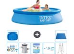 Piscina Gonfiabile Rotonda Easy Set Di Intex - 244 X 61 Cm - Blu - Include Pacchetto Di Manutenzione - Pompa Filtro Per Piscina - Filtro - Kit Di Pulizia - Scaletta - Pediluvio