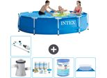 Piscina Intex Con Struttura Rotonda - 305 X 76 Cm - Blu - Incluso Pacchetto Manutenzione Pompa - Filtro - Telo Di Fondo - Aspirapolvere