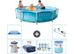 Piscina Intex Con Struttura Rotonda - 305 X 76 Cm - Pressione Dell'acqua - Tenda Da Sole Con Pompa Inclusa - Pacchetto Manutenzione - Filtro - Telo Di Fondo - Aspirapolvere
