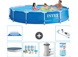 Piscina Intex Con Struttura Rotonda - 366 X 76 Cm - Blu - Include Copertura - Pacchetto Manutenzione - Pompa Filtro Per Piscina - Filtro - Telo Di Fondo - Aspirapolvere